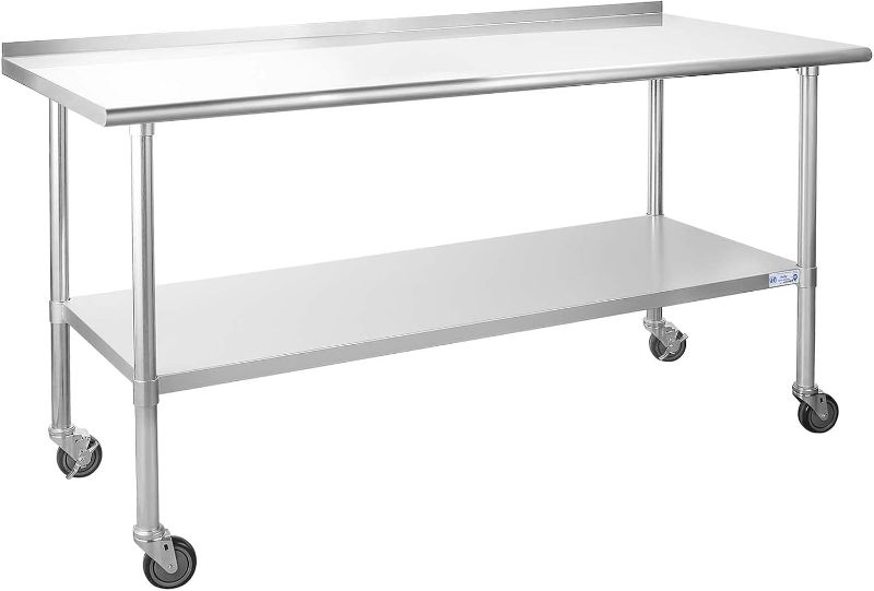 Photo 1 of ** truck/ trailer pick up** Hally Stainless Steel Table for Prep & Work 24 x 72 Inches with Caster Wheels, NSF Commercial Heavy Duty Table with Undershelf and Backsplash for Restaurant, Home and Hotel