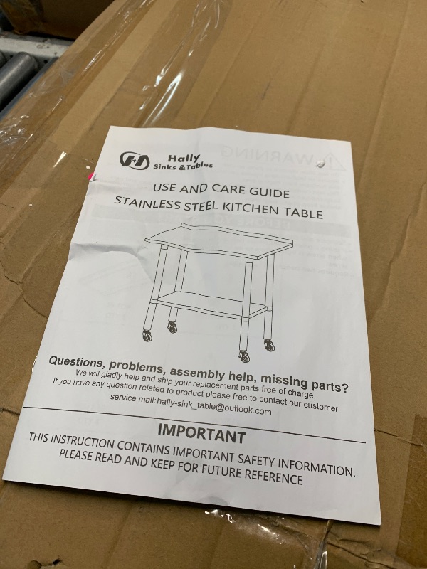 Photo 1 of ** truck/ trailer pick up** Hally Stainless Steel Table for Prep & Work 24 x 72 Inches with Caster Wheels, NSF Commercial Heavy Duty Table with Undershelf and Backsplash for Restaurant, Home and Hotel