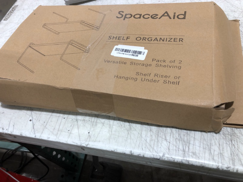 Photo 1 of SpaceAid Cabinet Shelf Organizers 2 Pack, Kitchen Counter Organizer Rack Under Shelves Riser, Pantry Cupboard Storage Organization, Metal and Wood, Black and Natural, 16" Wide