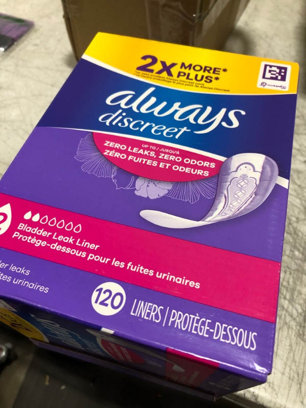 Photo 1 of Always Discreet Adult Incontinence & Postpartum Liners for Women, Size 2, Very Light Absorbency, Regular Length, 120 Count (Packaging May Vary)