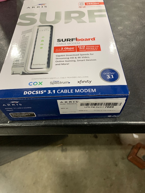 Photo 1 of ARRIS (SB8200) - Cable Modem - Fast DOCSIS 3.1 32x8 Gigabit Cable Modem , Approved for Comcast Xfinity, Cox, Charter Spectrum, & more | 1 Gbps Max Internet Speed, 4 OFDM Channels