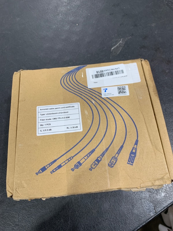 Photo 1 of 165ft/50m OD-5mm Industrial TPU OM3 Fiber LC to LC Outdoor Armored Fiber Patch Cable, Duplex Multimode Fiber Optic Cable, 40Gb 10Gb, 50/125, Uniboot LC-LC with Pulling Eye Kit Installed on one end