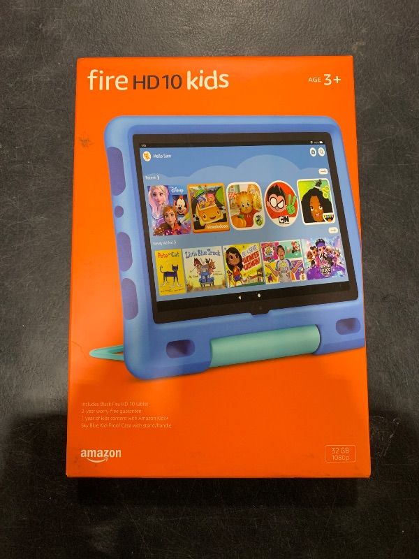 Photo 1 of Amazon Fire HD 10 Kids tablet, 10.1", 1080p Full HD, ages 3–7, 32 GB, Sky Blue