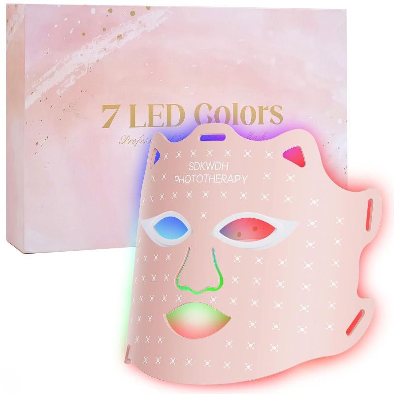 Photo 1 of Red Light Therapy for Face, 7 Colors LED Face Mask Light Therapy At Home, Led Face Mask Light Therapy, Pink
