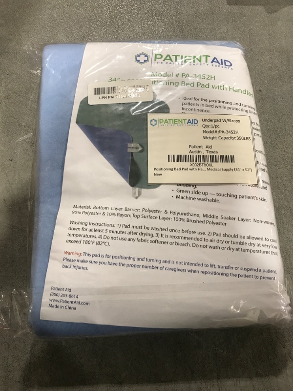 Photo 1 of Patient Aid 34" x 52" Positioning Bed Pad with Handles | Incontinence Mattress Bedding Protector Liner Underpad | Straps for Easy Lift & Transfer | Reusable Washable Waterproof | Hospital Quality