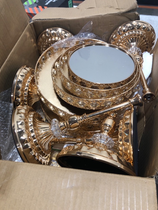 Photo 1 of LEIFEOSH 12 Pieces Gold Cake Stand Set, Vintage Cake Display Stand with Crystal Edge and Cupcake Display Tray, Dessert Table Display Set for Wedding Party Baby Shower Anniversary Celebration
