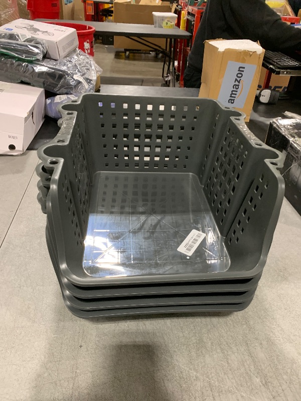 Photo 1 of Skywin Plastic Stackable Storage Bins for Pantry Dark Grey - 4-Pack Stackable Bins For Organizing Food, Kitchen, and Bathroom Essentials (Square)