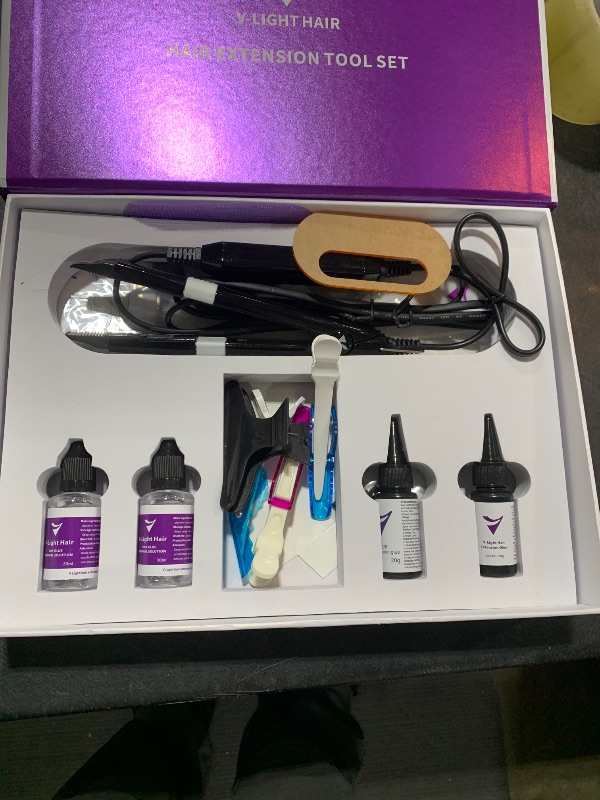 Photo 3 of V Light Hair Extensions Kit (Machine set) V-Light Extension Machine V-Light Extension Remover Machine .V-Light Glue 20g * 3 Wig Extension Comb * 2 v Light Glue Remover Solution 20ml * 3