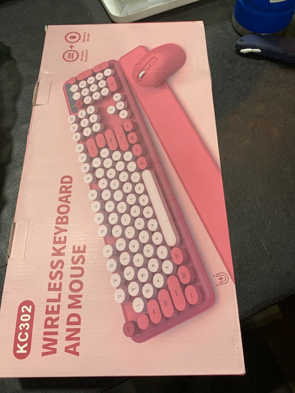 Photo 1 of Wireless Keyboard and Mouse Combo - Round Keycaps, Full-Size Retro Typewriter Keyboard with Detachable Wrist Rest, Sleep Mode & Tilt Legs, 2.4GHz Cordless Connection for Mac/Windows/PC (Hot Pink)