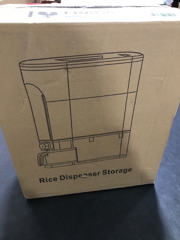 Photo 1 of Lenwi 22 Lbs Rice Dispenser, Large Dry Food Storage Container with with Measuring Cup & Time Scale, Food Dispenser Kitchen Organization and Pantry Store for Cereal Dry Food (White)