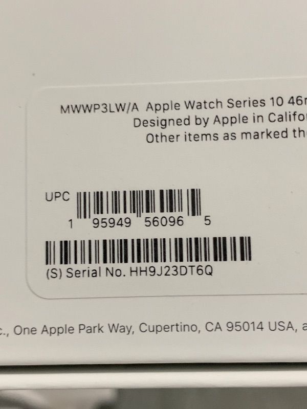 Photo 1 of Apple Watch Series 10 (GPS) 46mm Aluminum Case with Black Sport Band - S/M