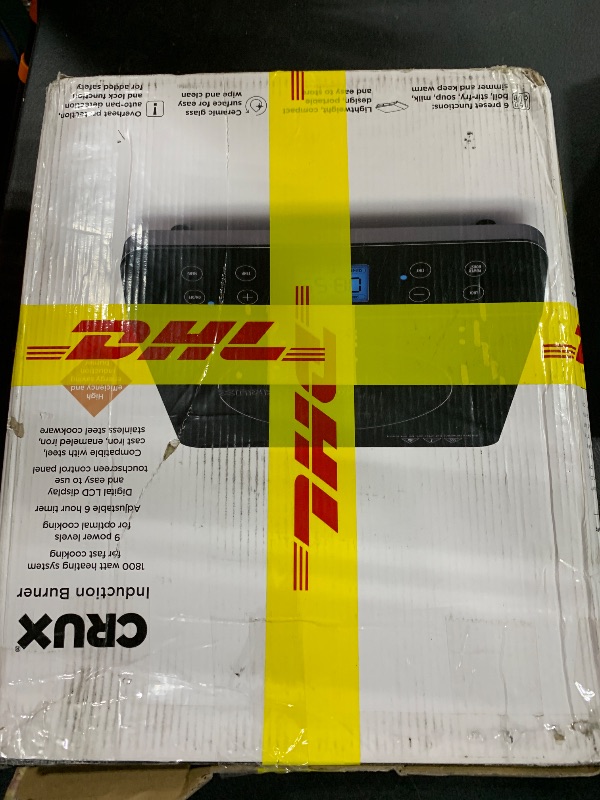 Photo 1 of Crux Portable Induction Cooktop, Electric Hot Plate, Programmable Single Burner with Touchscreen LCD Display, Temperature Control, and Auto Shut Off, 1800 Watt, Black