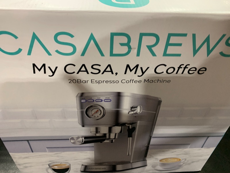 Photo 1 of CASABREWS Espresso Machine 20 Bar, Compact Espresso Maker with Steam Milk Frother, Stainless Steel Coffee Machine with 34oz Removable Water Tank for Cappuccino, Latte, Silver