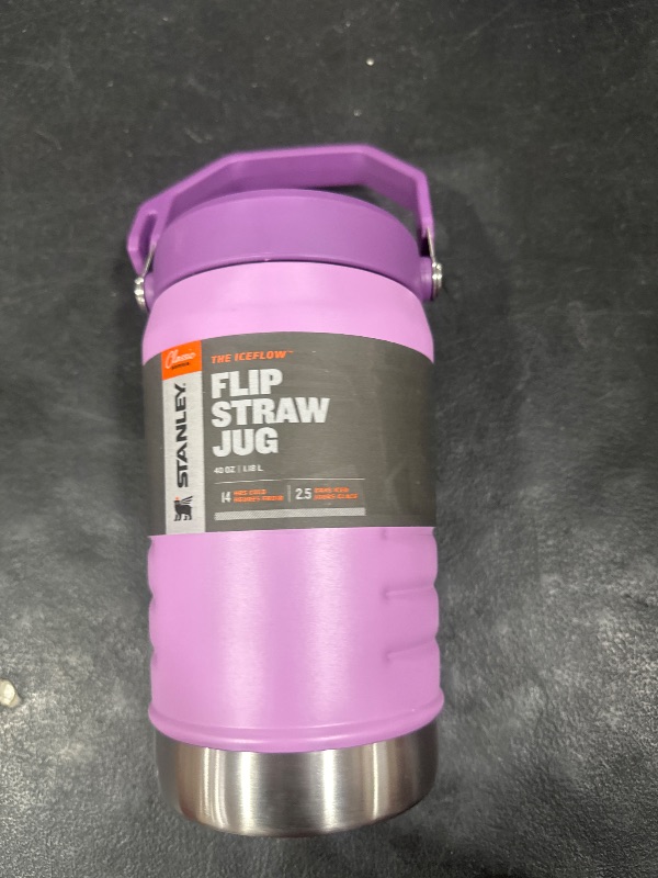 Photo 2 of Stanley IceFlow Flip Straw Jug with Handle 40 oz| Twist On Lid and Flip Up Straw | Leak Resistant for Travel and Sports | Insulated Stainless Steel |BPA-Free |Lilac