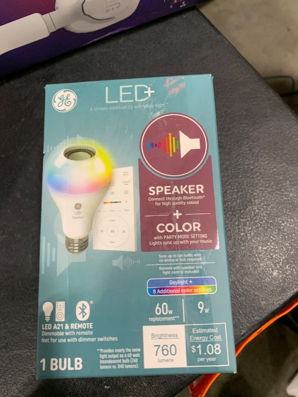 Photo 1 of GE LED+ Color Changing Speaker LED Light Bulb with Remote, Daylight + Multicolor, A21 Standard Bulb