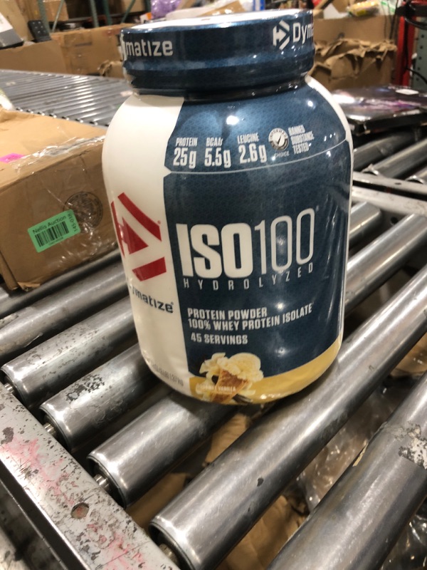 Photo 1 of Dymatize ISO100 Whey Protein Powder Isolate, Vanilla, 25g of Protein, 3 Pound, 5.5g BCAAs, Less Than 120 Cal., Gluten Free, 1g Fat, 1g Sugar, 2g Carb