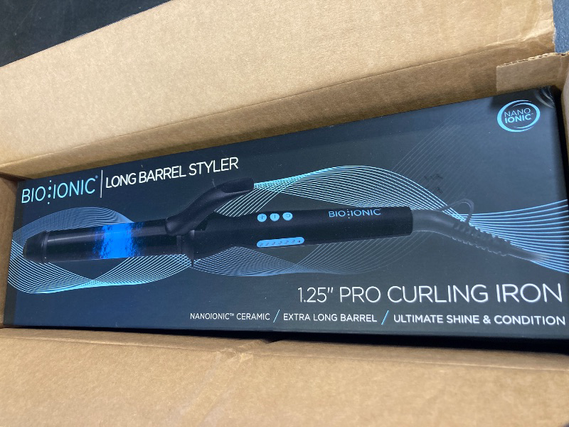 Photo 1 of Bio Ionic Long Barrel Styler, 1" Curling Iron with Moisture Heat Technology & NanoIonic MX, Verstatile Curling Wand with Longer Barrel for Medium Sized Defined Curls (White)