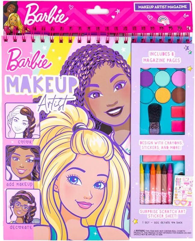 Photo 1 of Horizon Group USA Barbie Makeup Artist Magazine, Create Your Own Hair & Makeup Looks Using 130+ Stencils, 180+ Stickers, Crayons, Pretend Makeup & More