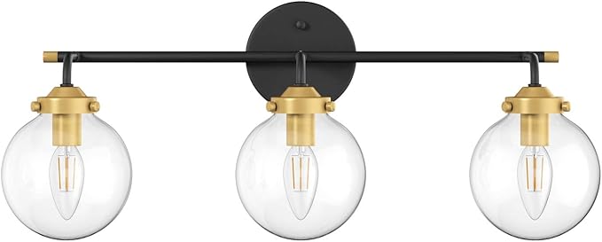 Photo 1 of Ralbay Industrial Vintage Vanity Lights - 3-Light, Clear Glass, Black Metal Wall Light Fixture for Bathroom 
