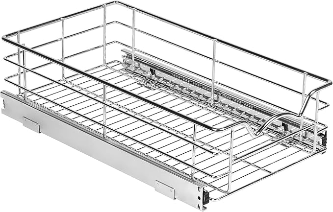 Photo 1 of HOLDN’ STORAGE Heavy-Duty Premium Collection Pull Out Cabinet Organizer - Pantry Drawer Slide Out Caddy  Basket Size 11" W x 21" D x 5" H, Anti-Rust Chrome Finish