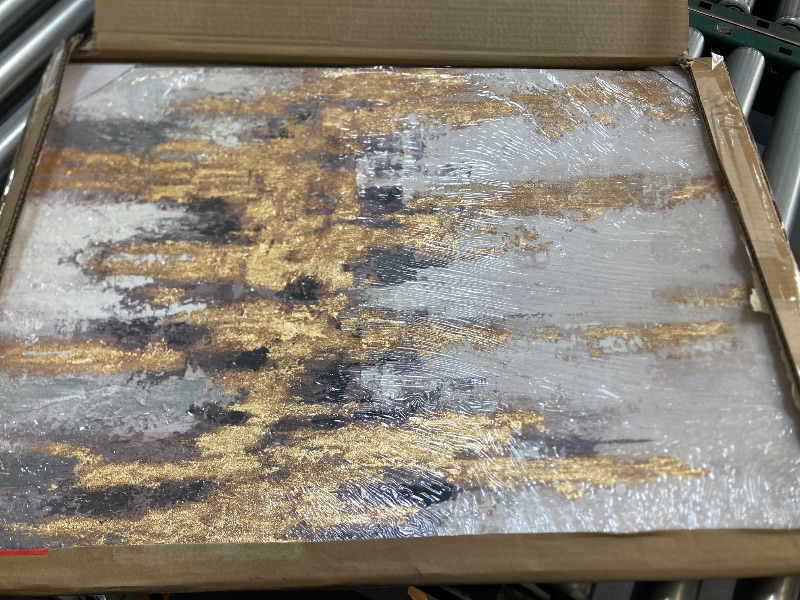 Photo 2 of Zessonic Abstract Wall Art with Gold Foil - 24 x 32 Inches Gold and Gray Canvas Print with Texture for Modern Style Decor