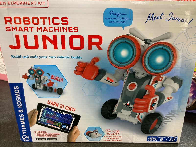 Photo 1 of Thames & Kosmos Robotics Smart Machines Junior STEM Kit, Build & Code Your Robot’s Movements, Speed, Lights & Sounds, for Ages 8+, Use Screen-Free w/Built-in Buttons or via Block-Based Coding App