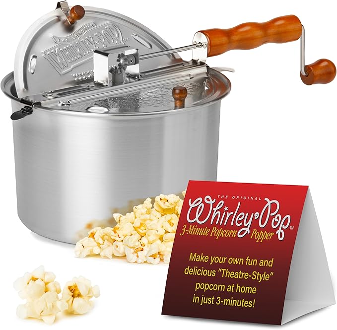 Photo 1 of Original Whirley Pop Popcorn Maker - Wabash Valley Farms Gourmet Popcorn Popper, Aluminum Popcorn Pot With Nylon Gears, 3-Minute Stove Top Popcorn Maker, Nostalgia Popcorn Maker (Silver) (Package May Vary) POPCORN BB: 07/08/2026