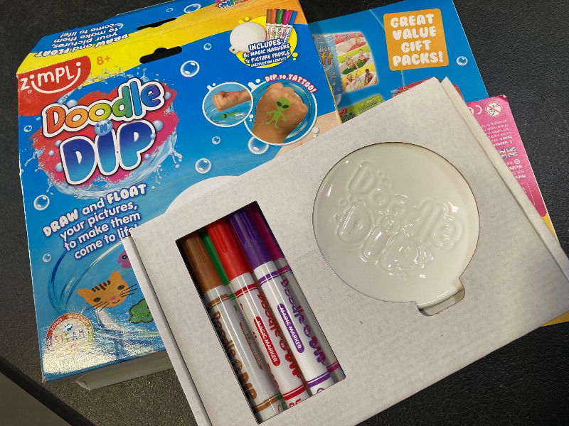 Photo 1 of Zimpli Kids Doodle N Dip, Draw and Float Your Pictures and Add Them as Temporary Tattoos, 8 x Magic Markers & Picture Paddle, Magical Water Colouring Painting Pens, Creative Toy for Children