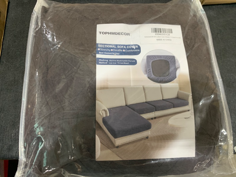 Photo 1 of TOPHMDECOR Stretch Sectional Couch Covers,Thick L-Shaped Sofa Seat Cushion Covers for 4 Separate Cushions,Left or Right Chaise,3 Seater and 1 Chaise,Chocolate
