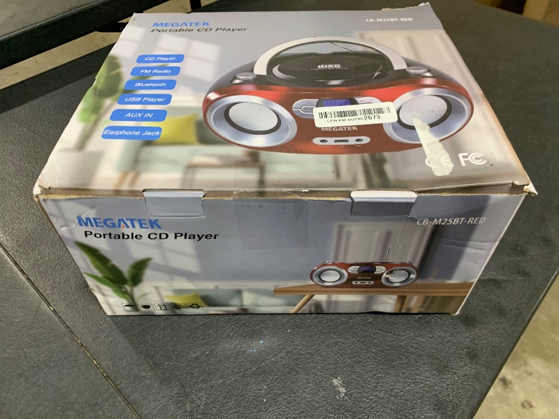 Photo 1 of MEGATEK Portable CD Boombox with FM Stereo Radio, Bluetooth, USB Port, and Backlit LCD Display | CD-R/CD-RW/MP3-CD Compatible | AUX Input | Headphone Jack | Programmable CD Player - Cherry Red