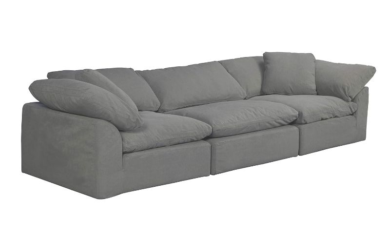 Photo 1 of Sunset Trading Contemporary Puff Collection 3PC Slipcovered Modular Sectional Sofa, Performance Fabric Washable Water-Resistant Stain-Proof, 132" Deep-Seating Down-Filled Couch, Gray
