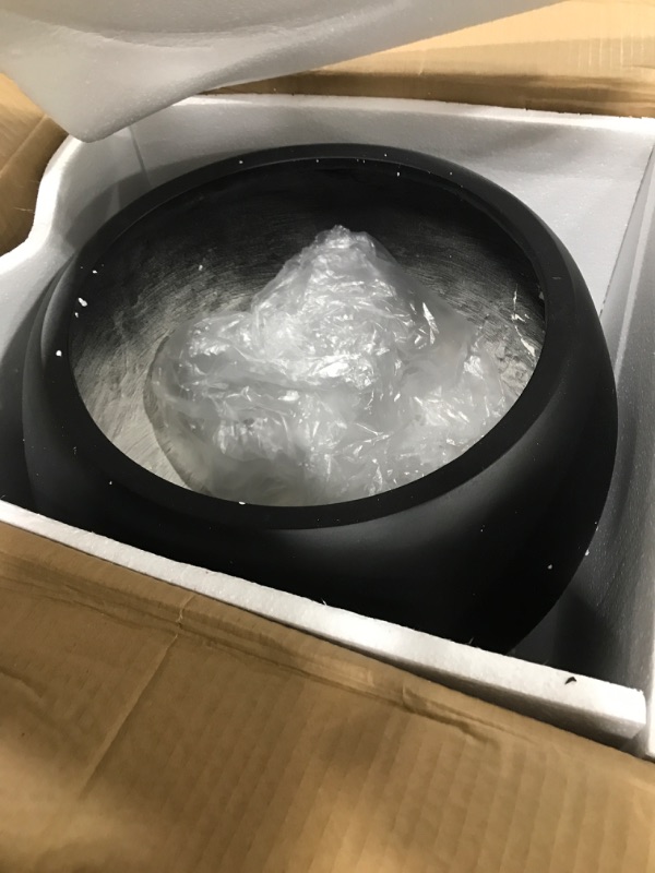 Photo 1 of 13.5 H x 17" Dia (12" Pot Opening) Round Fiberstone Planter with Drainage Hole, Black, Indoor/Outdoor Large Plant Pot for Home Patio Garden, Ideal for Large Plants