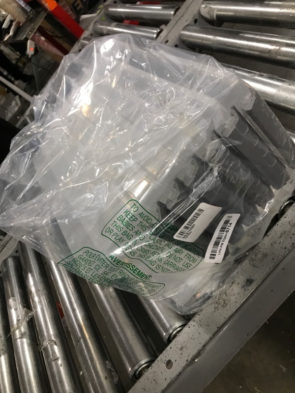 Photo 1 of Amazon Basics Plastic Storage Bins with Lids, Stackable, 5 Quart, Clear/Grey, Set of 10