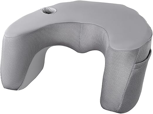 Photo 1 of Lap Desk Pillow for Adult, Extra Large Reading Pillow for Gaming, Working, Memory Foam Laptop Arm Rest Pillow with Cup Holder & Pocket (Gray and White)