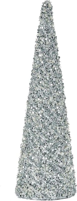 Photo 1 of Worth Imports 17.7" Glitter Bead and Sequin Artificial Tabletop Christmas Tree, Silver