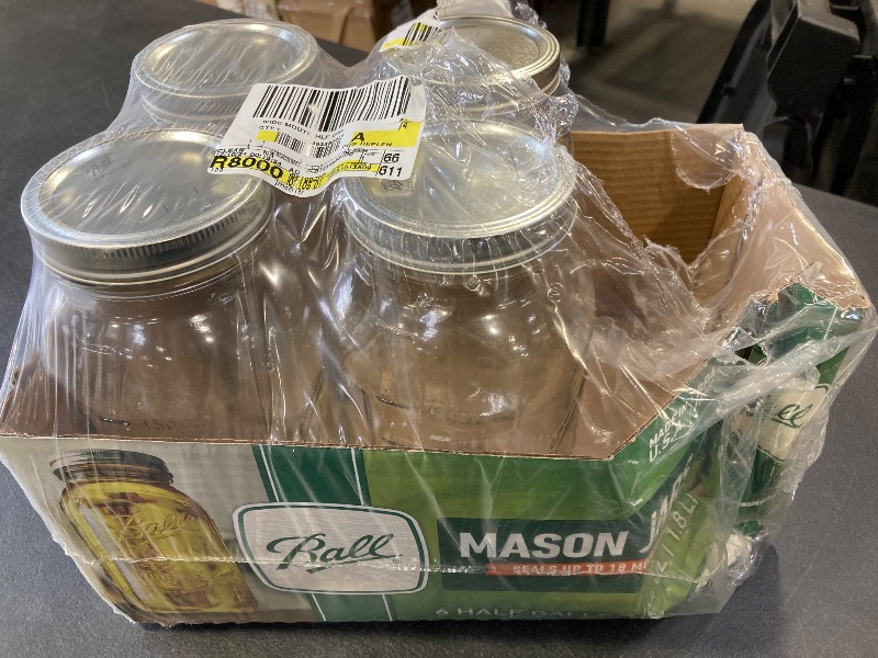 Photo 1 of Ball 64oz 6pk Glass Wide Mouth Mason Jar with Lid and Band: Clear Canning Jars, Dishwasher-Safe, 4 Neck Diameter