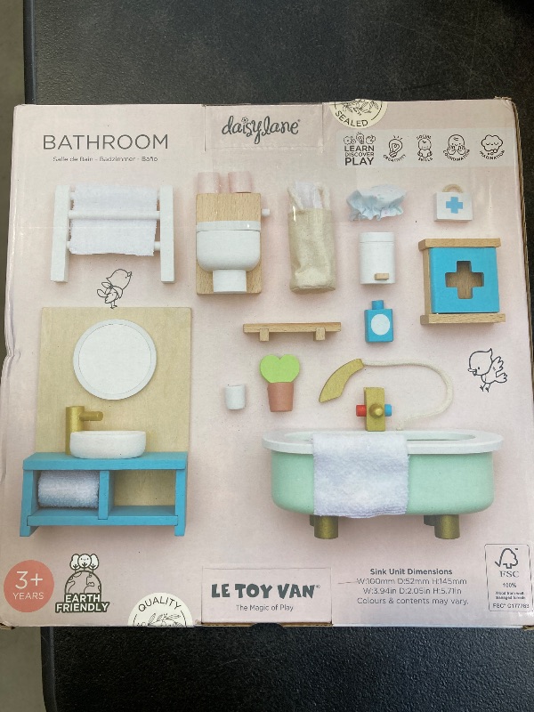 Photo 2 of Le Toy Van - Daisylane Bathroom Premium Wooden Toys Dolls House Accessories |Playset For Doll House | Girls Dolls House Furniture Sets - Suitable For Ages 3+