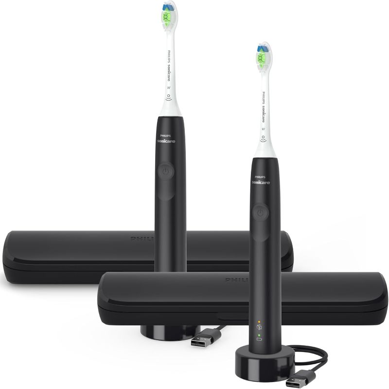 Photo 1 of Philips Sonicare Electric Toothbrush with DiamondClean Brush Head 2-Pack Bundle, Rechargeable Electric Tooth Brush with Pressure Sensor, Sonic Electronic Toothbrush, Travel Case, Black