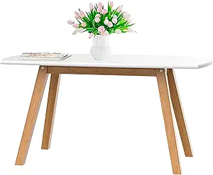 Photo 1 of bonVIVO Small Coffee Table - Franz Designer Low Table w/Wooden Bamboo Frame for Sitting, Storage and Living Room Furniture for Men and Women - White