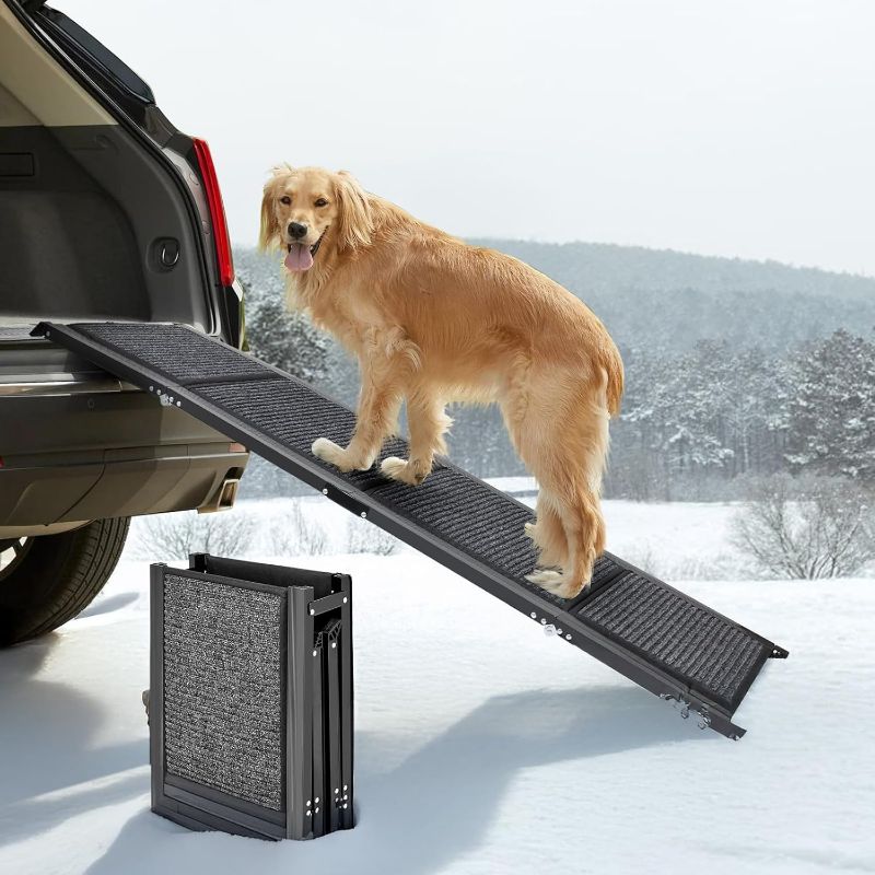 Photo 1 of Dog Ramp for Car, Mowfeu Portable Folding Pet Stair Ramp for Medium & Large & Old Dogs - Up to 250LBS, 62''×17'' Medium Dog Car Ramp Pet Steps with Non-Slip Surface for Easy Car Access