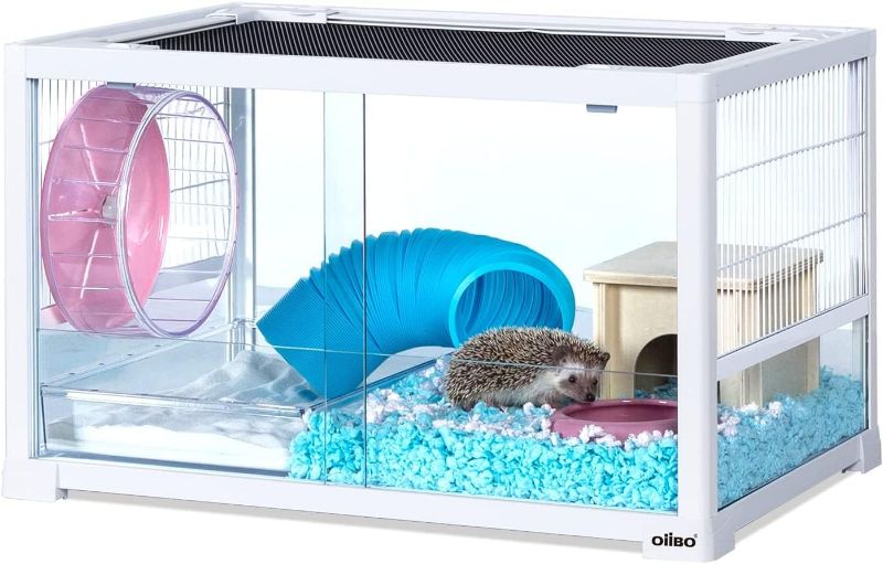 Photo 1 of OIIBO Large Glass Hamster Cage, 23 Gallon Hamster Habitat with Sliding Front Door 24" L x 16" W x 14" H Chew-Proof Gerbil Cage for Dwarf Syrian, Hedgehog, Gerbils, Guinea Pigs or Other Small Animals