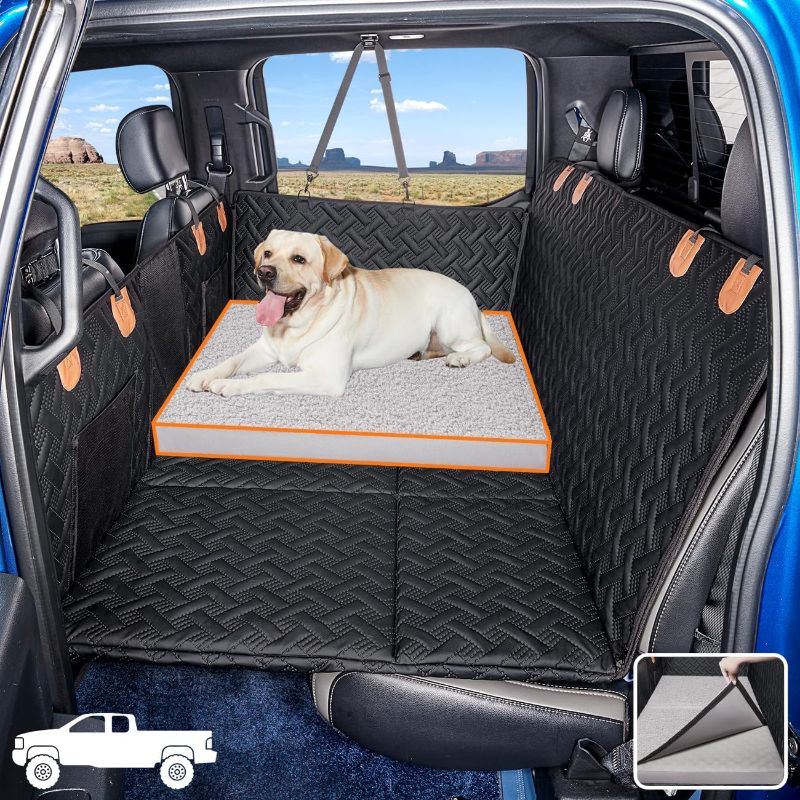 Photo 1 of Dog Bed for Truck Back Seat Extender,Waterproof Large Dog Mat for Seat Cover Back Seat,Washable Pet Bed for Car Hammock(Gray, for Full Size Truck)