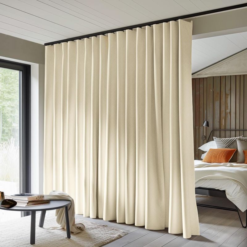 Photo 1 of Makefeile room divider curtains total blackout privacy curtain panel room thermal insulated noise reduction curtain for bedrrom window living room ceiling track curtain w15ft x H7ft beige