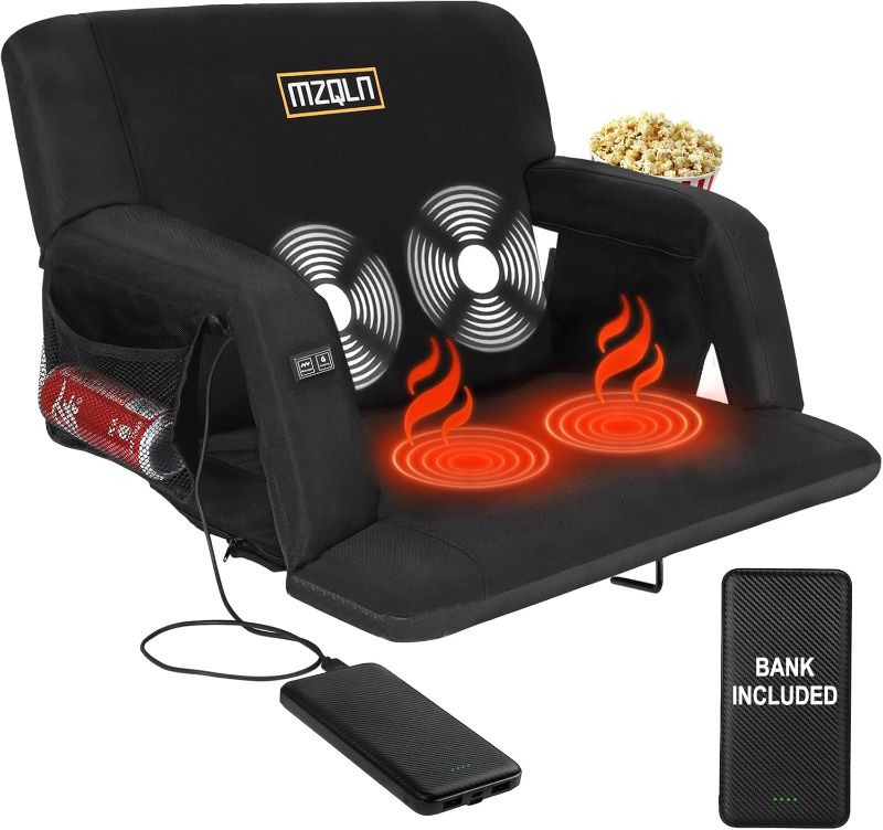 Photo 1 of Heated Massage Reclining Stadium Seat, 25 Inch Bleacher Chair with 10000mAh Portable Bank, 6 Reclining Positions for Camping, Games & Sports