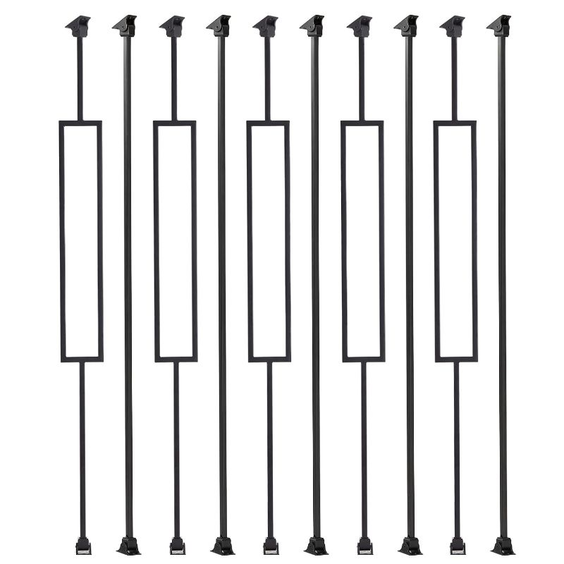 Photo 1 of Balusters for Staircase Interior - Contemporary Rectangle Spindles, Banister, Hollow, 1/2inch x 44inch, Square Panel Iron & Plain Iron Balusters and Swivel Shoes (Pack of 10), Satin Black