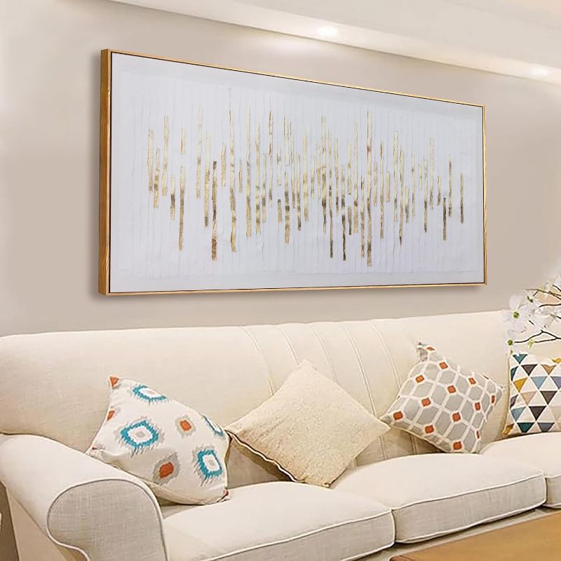 Photo 1 of Wall Art Framed Artwork Wall Decor White Background Golden Decoration Golden Years Abstract Morden Canvas Painting For Bedroom Living Room Office Home Decor 20"X40"
