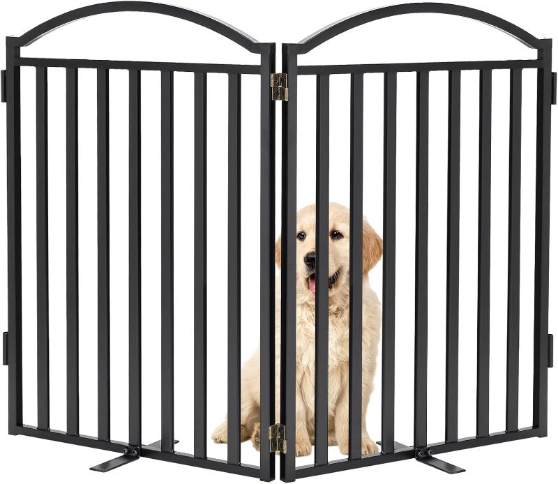 Photo 1 of Malier Metal Freestanding Dog Gates, 32'' Height Outdoor Indoor Dog Fences, Extra Wide Pet Gate, Foldable Puppy Free Standind Tall Pet Gate for Stairs, Hallways, Doorways, Yard (Black 2 Panels)