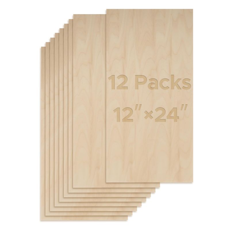 Photo 1 of OMTech 12 Pack Basswood Sheets, 12x24 Inch Plywood Sheets for Crafts, 1/8" Thick Wood for Laser Cutting Engraving, Unfinished Wood Boards for DIY Projects Drawing Painting Architectural Models