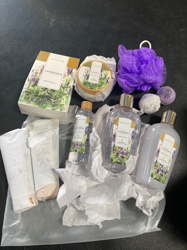 Photo 1 of Spa Luxetique Gift Baskets for Women, Spa Gifts for Women - 10pcs Lavender Gift Sets with Body Lotion, Bubble Bath, Relaxing Bath Sets