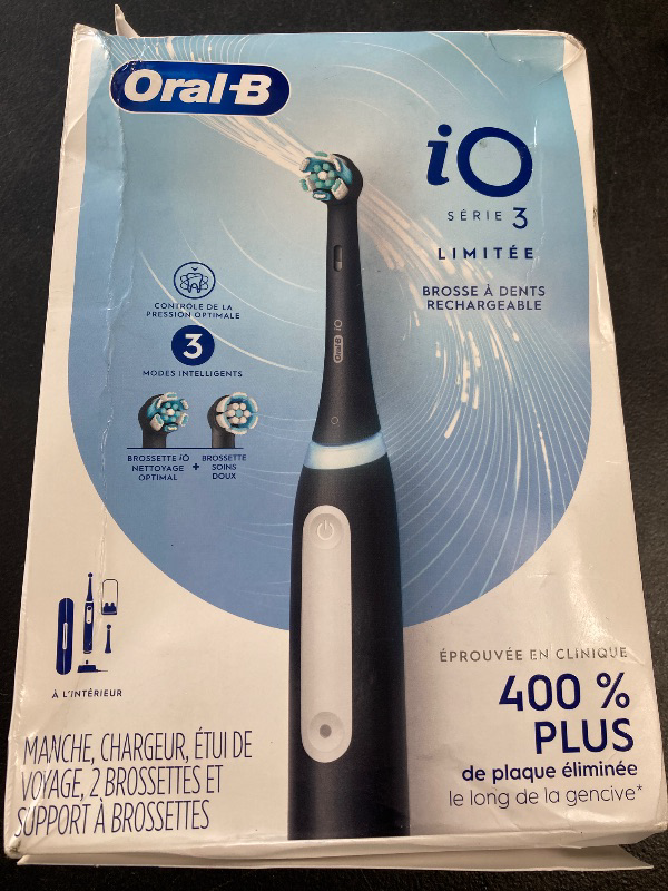 Photo 1 of Oral-B iO Deep Clean Rechargeable Electric Powered Toothbrush, Black with iO Series 3 Limited, 2 Brush Heads and Travel Case - Pressure Sensor to Protect Gums - 3 Cleaning Settings - 2 Minute Timer